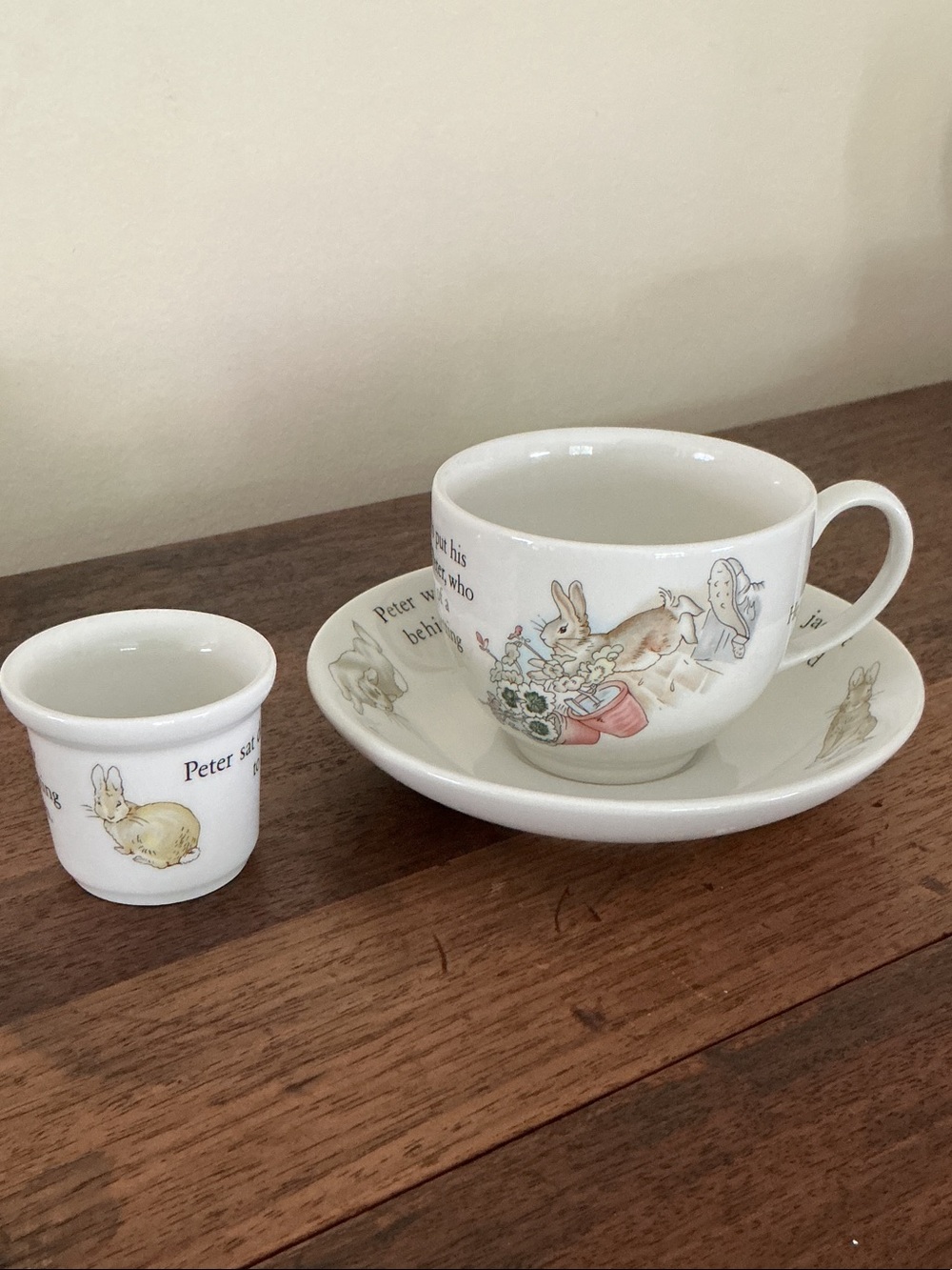 Peter Rabbit Ceramic Teacup, Saucer & Egg Cup Set by Wedgwood England